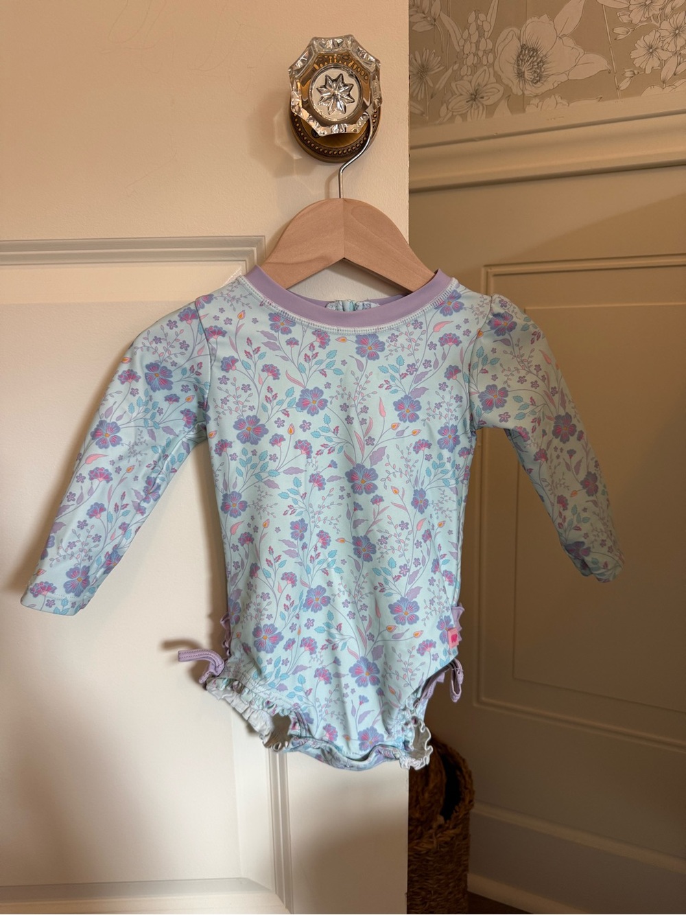 Ruffle Butts Floral Long-Sleeve Rash Guard - Light Blue & Lavender